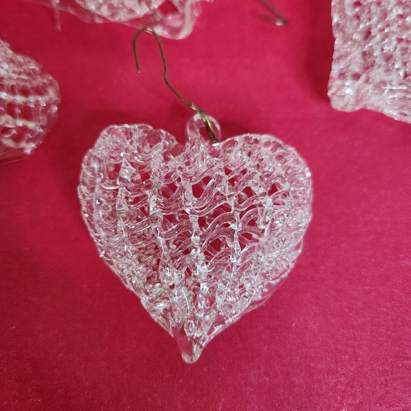 Vintage 4 Spun Glass Christmas Ornament Set. Heart, Sleigh, Stocking, Bell - Picture 3 of 7